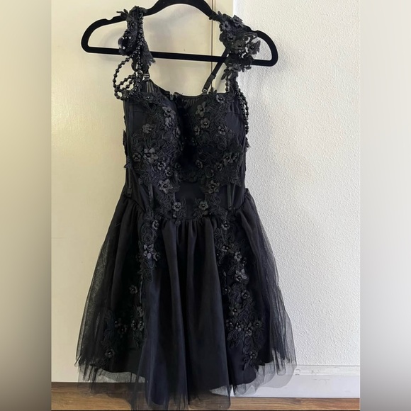 3D Floral Applique Mini Dress - Picture 1 of 5